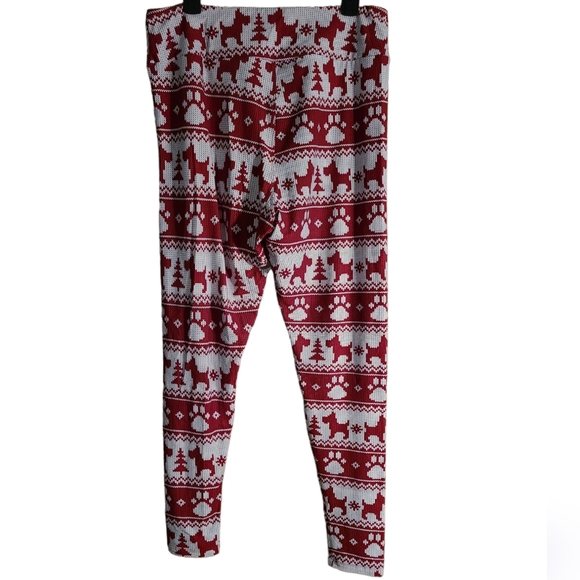 LLR LuLaRoe TC2 Red White Pixel Dog Pawprint Xmas Tree Holiday Leggings - Picture 2 of 7